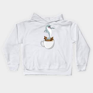 Dolphin with Cup of Coffee Kids Hoodie